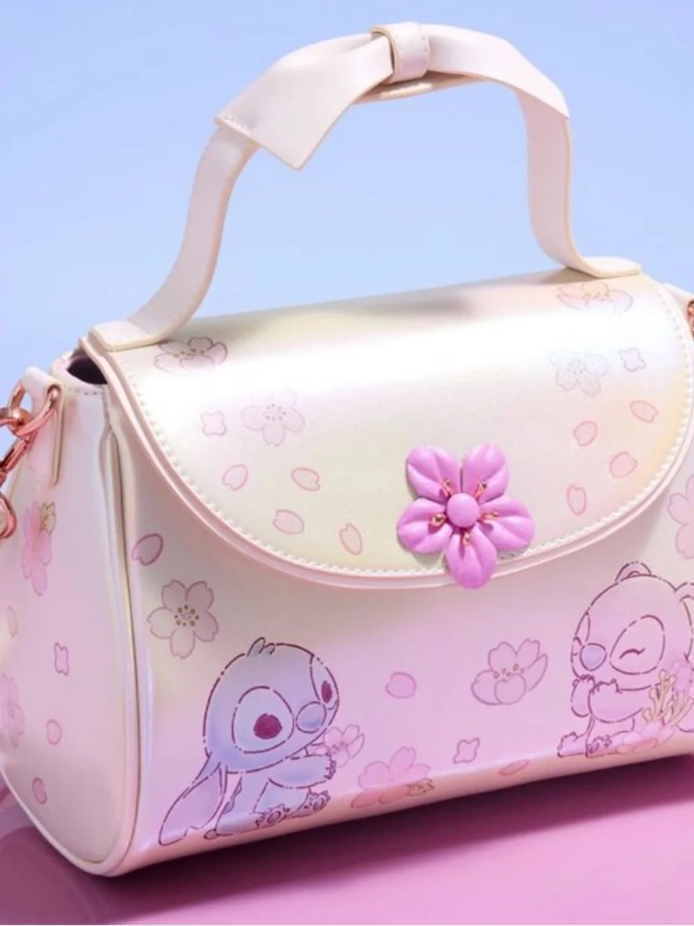 Loungefly Disney 🆕 Stitch & Angel Cherry Blossom Bow Handle Crossbody Bag